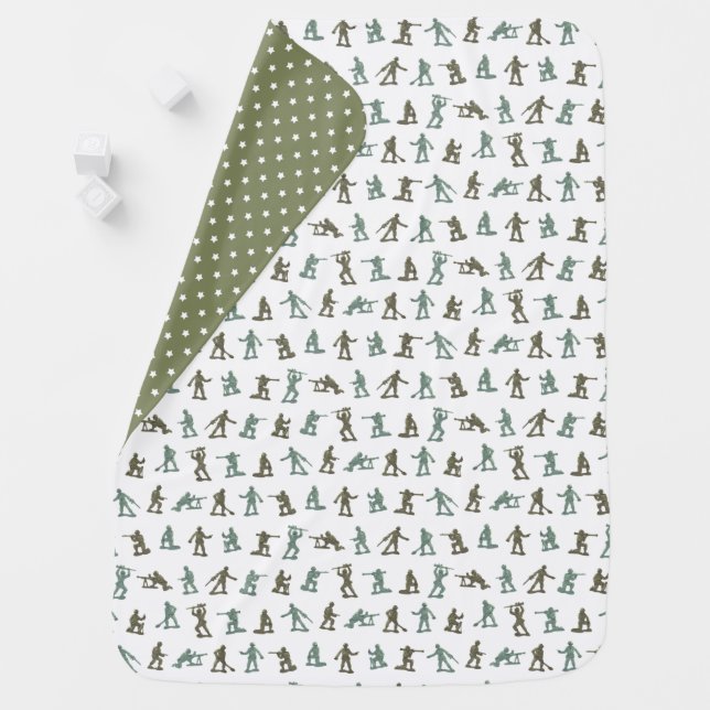 Little Green Plastic Army Soldier Retro Kids Print Baby Blanket (In Situ)