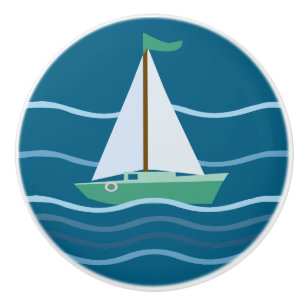 Little green sailboat ceramic knob