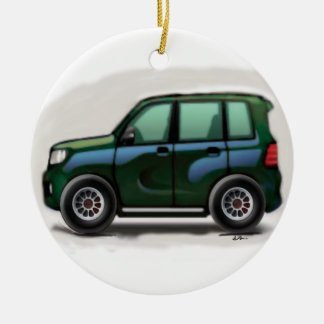 Little Green SUV Four Wheel Ceramic Ornament