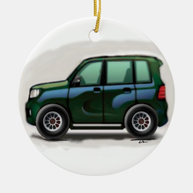 Little Green SUV Four Wheel Ceramic Ornament (Front)