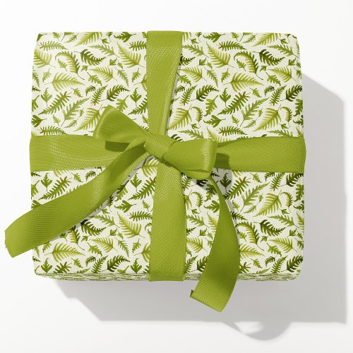 Little Green Watercolor Fern Leaves Wrapping Paper