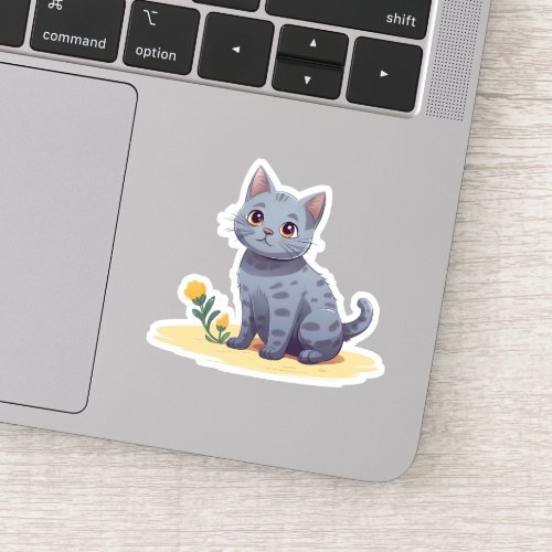 Little Grey Charmer _ Kitten and Flower Sticker