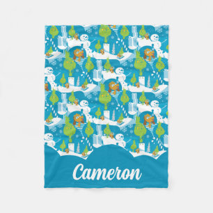 Little Grinch Merry Grinchmas Teal Pattern Fleece Blanket