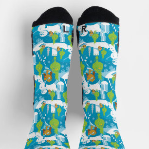 Little Grinch   Merry Grinchmas Teal Pattern Socks