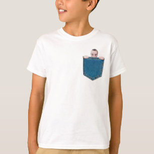 Little Guy Peeking Out Of Fake Pocket T-Shirt