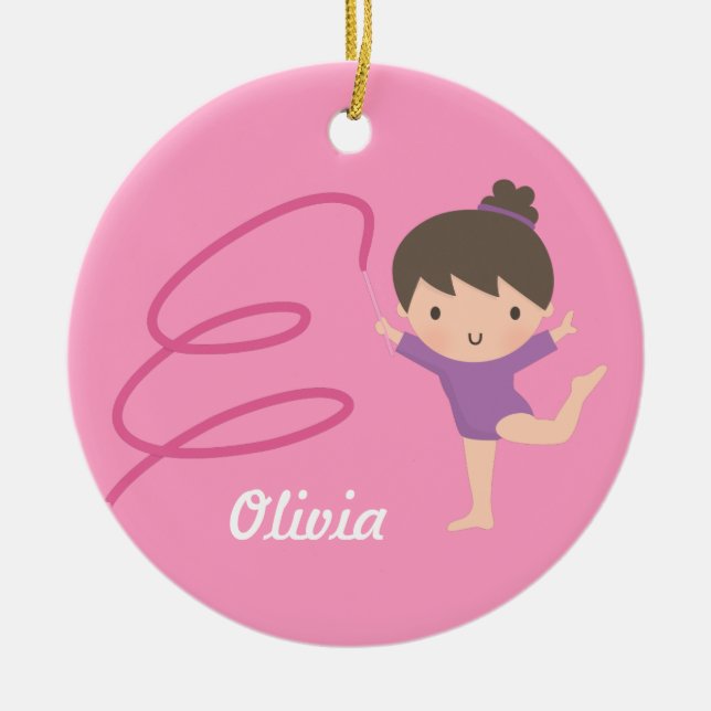Little Gymnast Girl Gymnastics Personalized Ceramic Ornament (Front)