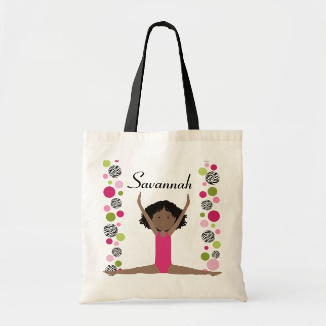 Little Gymnast in Pink and Green Tote Bag (Front)