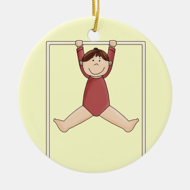 Little Gymnast on High Bar Ceramic Ornament (Front)
