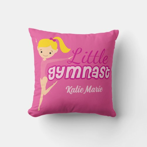 Little Gymnast Pretty Pink Blonde Girl Custom Kids Throw Pillow