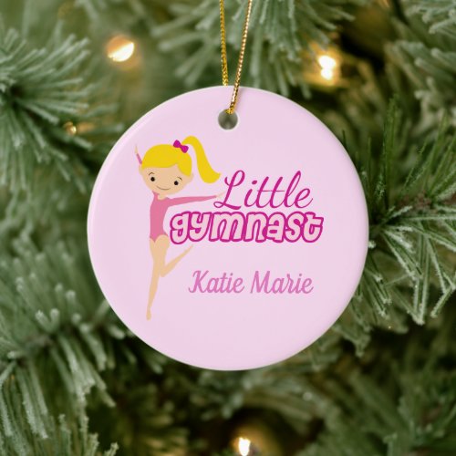 Little Gymnast Pretty Pink Blonde Kids Christmas Ceramic Ornament