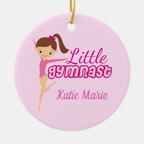 Little Gymnast Pretty Pink Custom Kids Christmas Ceramic Ornament