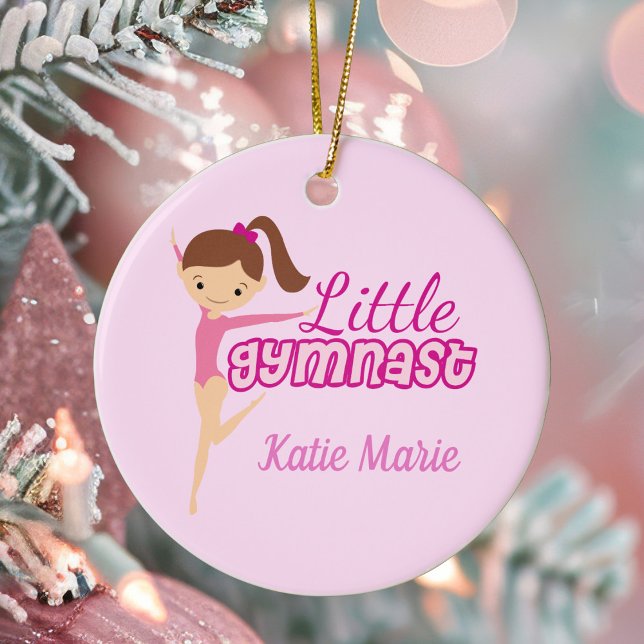 Little Gymnast Pretty Pink Custom Kids Christmas Ceramic Ornament (Creator Uploaded)