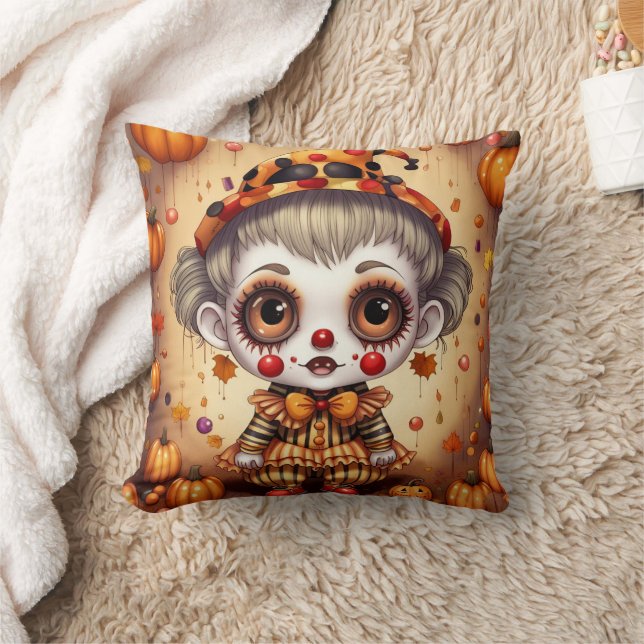 Little Halloween Clown 2 Throw Pillow (Blanket)