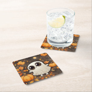 Little Halloween Ghost Square Paper Coaster