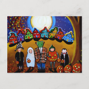 Little Halloween Kids Folk Art Postcard