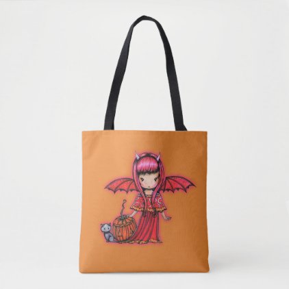 LIttle Halloween Vampire with Kitty Cat Tote Bag