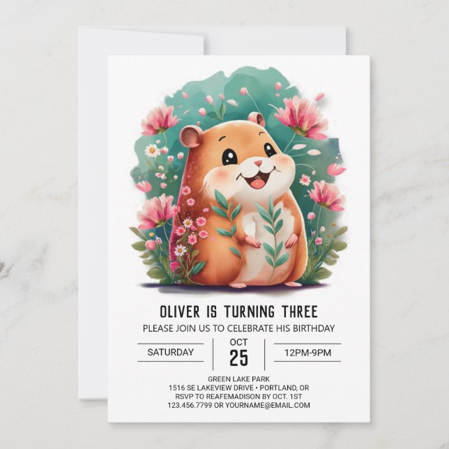 Little Hamster Printable Birthday Invitation (Front)