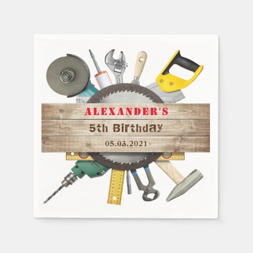 Little Handyman Boy Birthday Party Paper Napkin