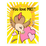 Little happy bird saying you love me postcard