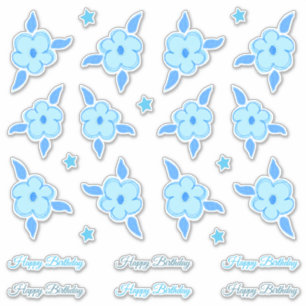Little Happy Birthday Blue Flowers and Stars Sticker