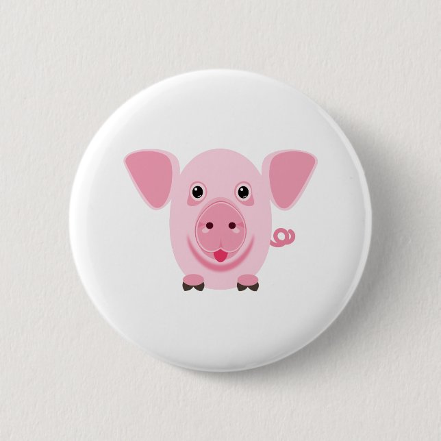Little happy cute pink pig pinback button (Front)
