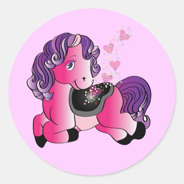 Little happy horse classic round sticker (Front)