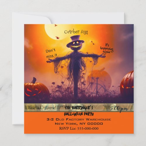 Little Happy Scarecrow Annual Halloween Costume  Invitation