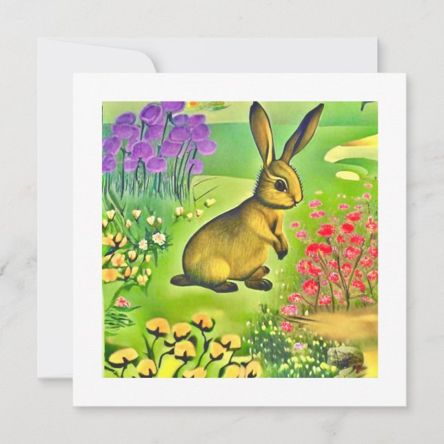 Little hare in flowers card (Front)