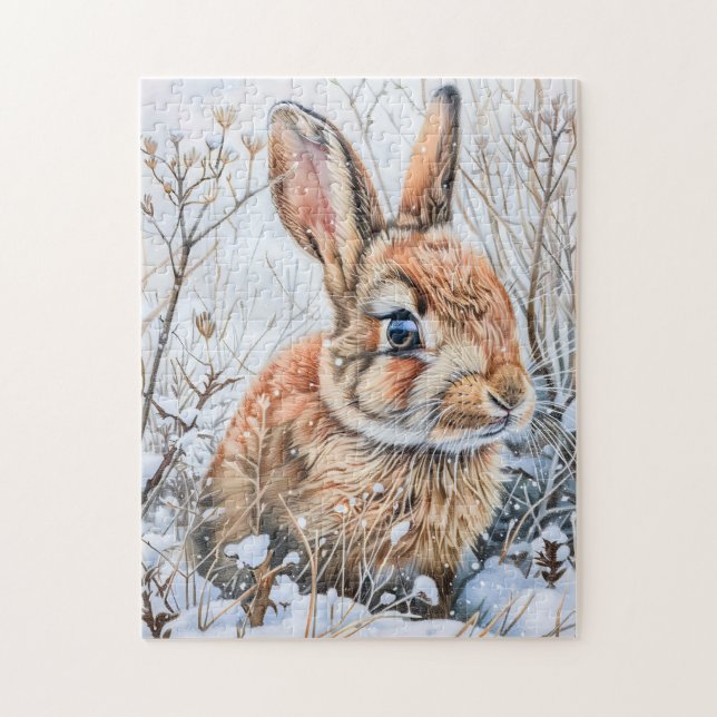 Little Hare in Snowy Field. Rabbit Bunny Jigsaw Puzzle (Vertical)