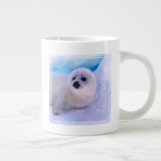 Little Harp Seal Pup Covered in Snowflakes Giant Coffee Mug (Right)