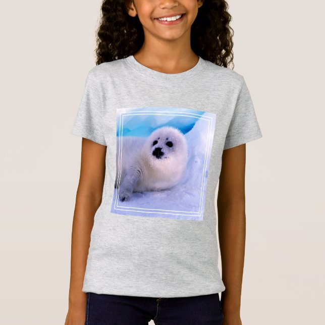 Little Harp Seal Pup Covered in Snowflakes T-Shirt (Front)