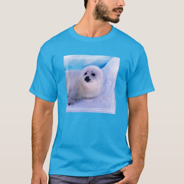 Little Harp Seal Pup Covered in Snowflakes T-Shirt (Front)