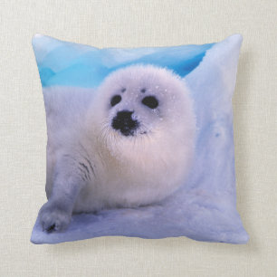 Little Harp Seal Pup Covered in Snowflakes Throw Pillow