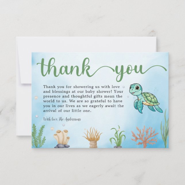 Little Hatchling Sea Turtle Baby Shower Thank You Card (Front)