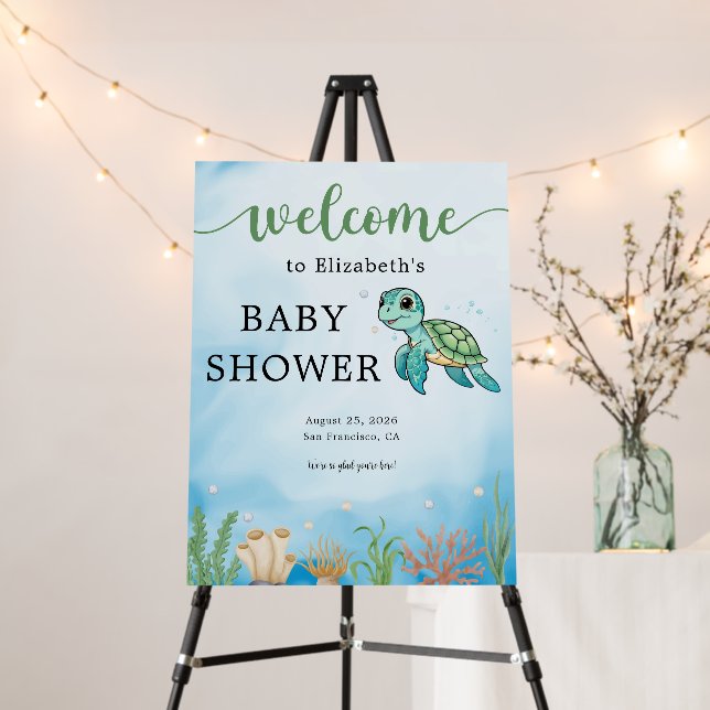Little Hatchling Sea Turtle Baby Shower Welcome  Foam Board (In Situ (Stand))