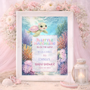 Little Hatchling Sea Turtle Baby Shower Welcome Poster