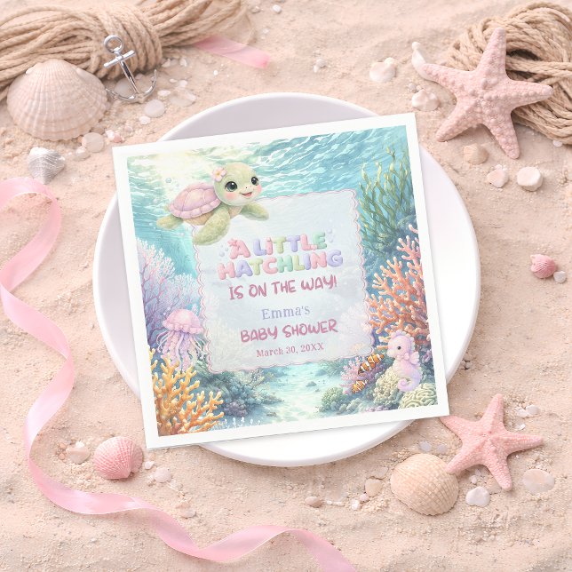 Little Hatchling Sea Turtle Ocean Pink Baby Shower Napkins (Creator Uploaded)