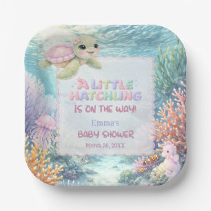Little Hatchling Sea Turtle Ocean Pink Baby Shower Paper Plates