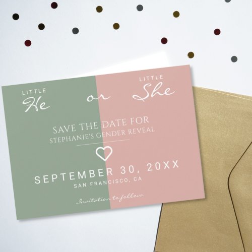 Little He Little She Heart Dusty Rose Sage Green Invitation