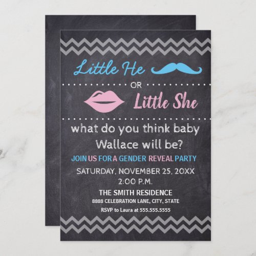 Little He Little She Lips Mustache Gender reveal Invitation