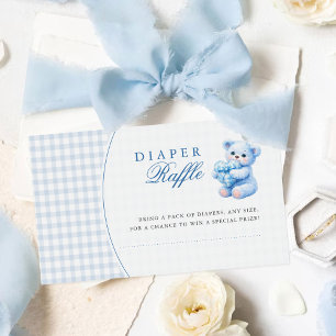 Little Heart Blue Gingham Teddy Bear Baby Shower Enclosure Card