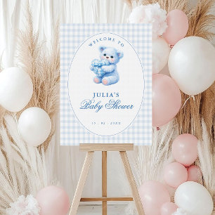 Little Heart Blue Gingham Teddy Bear Baby Shower Foam Board