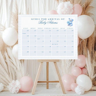 Little Heart Blue Gingham Teddy Bear Baby Shower Foam Board