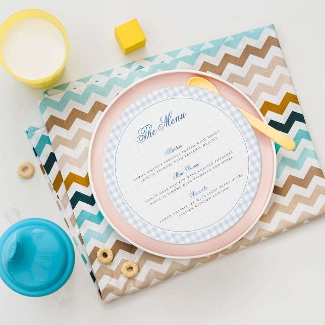 Little Heart Blue Gingham Teddy Bear Baby Shower Menu (Creator Uploaded)