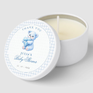 Little Heart Blue Gingham Teddy Bear Baby Shower Mini Candle Favors
