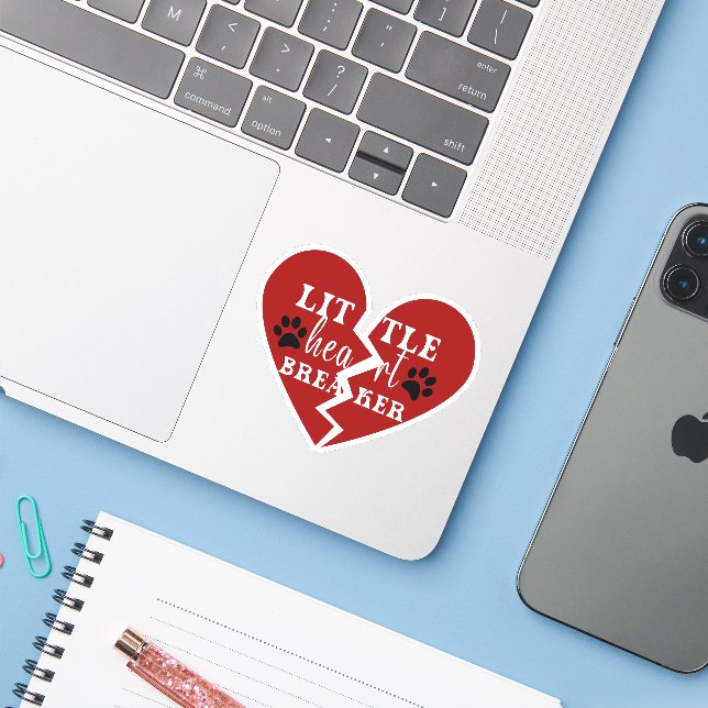 Little Heart Breaker- Broken Heart with Paw Prints Sticker (Laptop w/ iPhone)