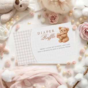 Little Heart Brown Gingham Teddy Bear Baby Shower Enclosure Card