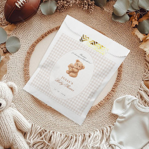 Little Heart Brown Gingham Teddy Bear Baby Shower Favor Bag