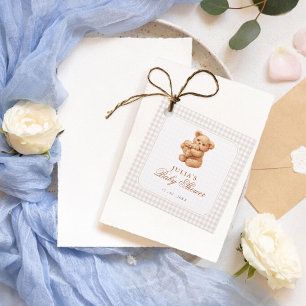 Little Heart Brown Gingham Teddy Bear Baby Shower Favor Tags