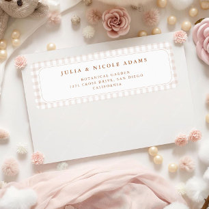 Little Heart Brown Gingham Teddy Bear Baby Shower Label